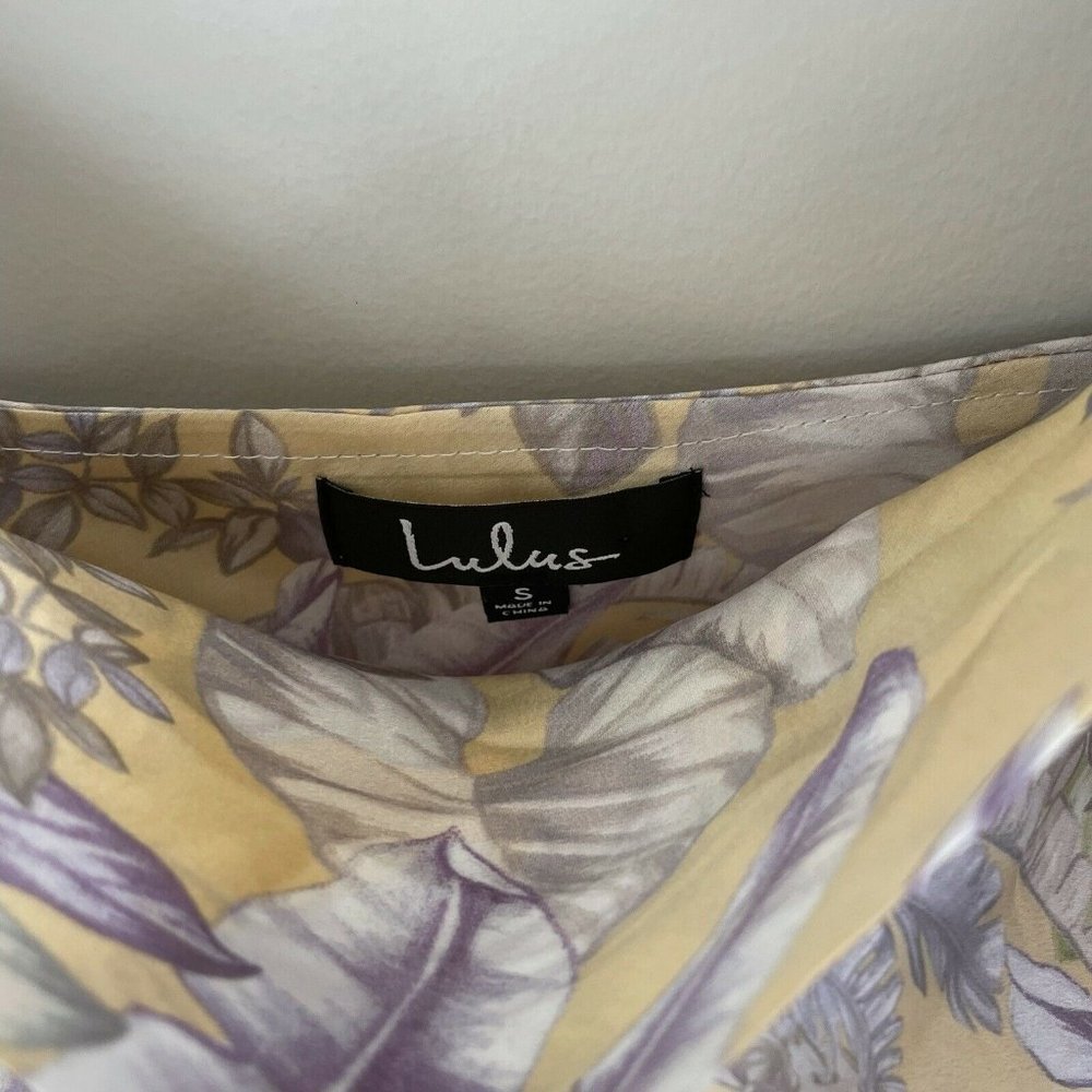 Lulus Sultry Summers Yellow Tropical Satin Dress - Picture 4 of 7